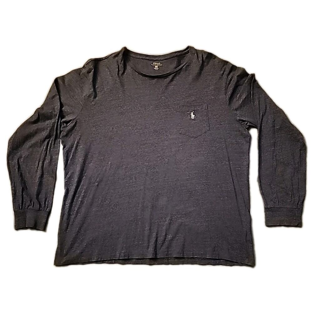 Polo Ralph Lauren Men's Heather Blue Long Sleeve Pocket Tee Shirt Size 2XL